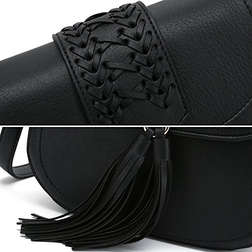 Saddle Bag With Tassel Crossbody Purses For Women Small Ladies Designer Handbag (Black)