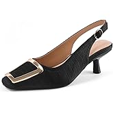 SICARE Slingback Kitten Heels for Women Closed Square Toe Low Heel Pumps with Metal Buckle Ankle Strap Heeled Sandals Dress Shoes for Work Date Daily Wear