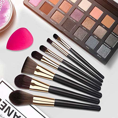 BEAKEY Makeup Brushes with Makeup Sponge, 7+1 Pcs Professional Makeup Brush Set, Premium Synthetic Foundation Powder Concealers Kabuki Eyeshadow Concealer Highlighter Blending Brush Kit