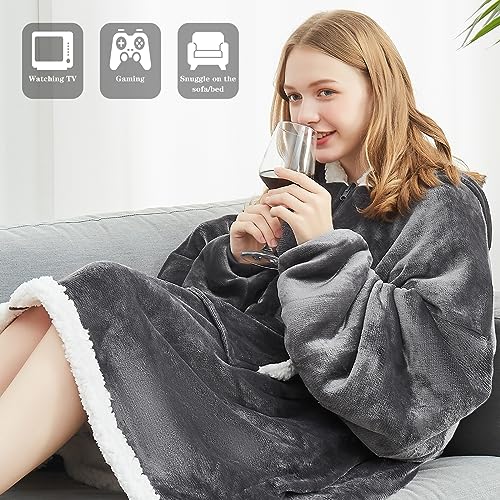 Topcee Oversized Wearable Blanket Sherpa Fleece Blanket Hoodie