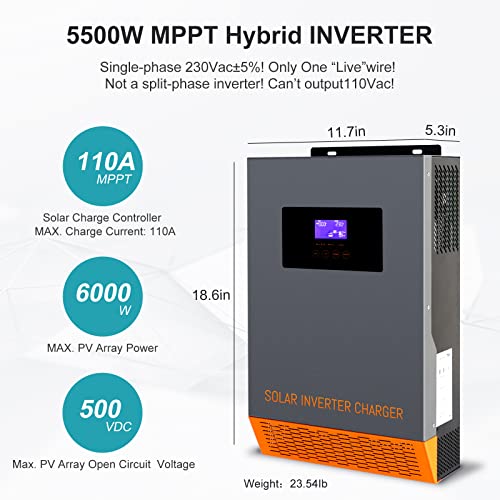 PowMr Solar Inverter 5500W 48V to 230Vac,Off-Grid Hybrid Power Inverter ...