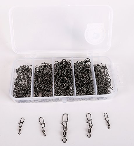 Nicer-S Fishing Rolling Swivel With Stainless Steel Duo-lock Snap Barrel Swivels Fishing Line Lure Tackle Connectors Test 22Lbs-66Lbs (Included 5 Sizes) (240pcs/box)