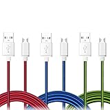 OKRAY 3 Pack 2M/6ft Extra Long Micro USB 2.0 to USB Cables Charging and Sync Data Charging Cords for Android, Samsung Galaxy, HTC, Motorola, Sony, LG, Google Nexus, Nokia and More ((Red Blue Green))