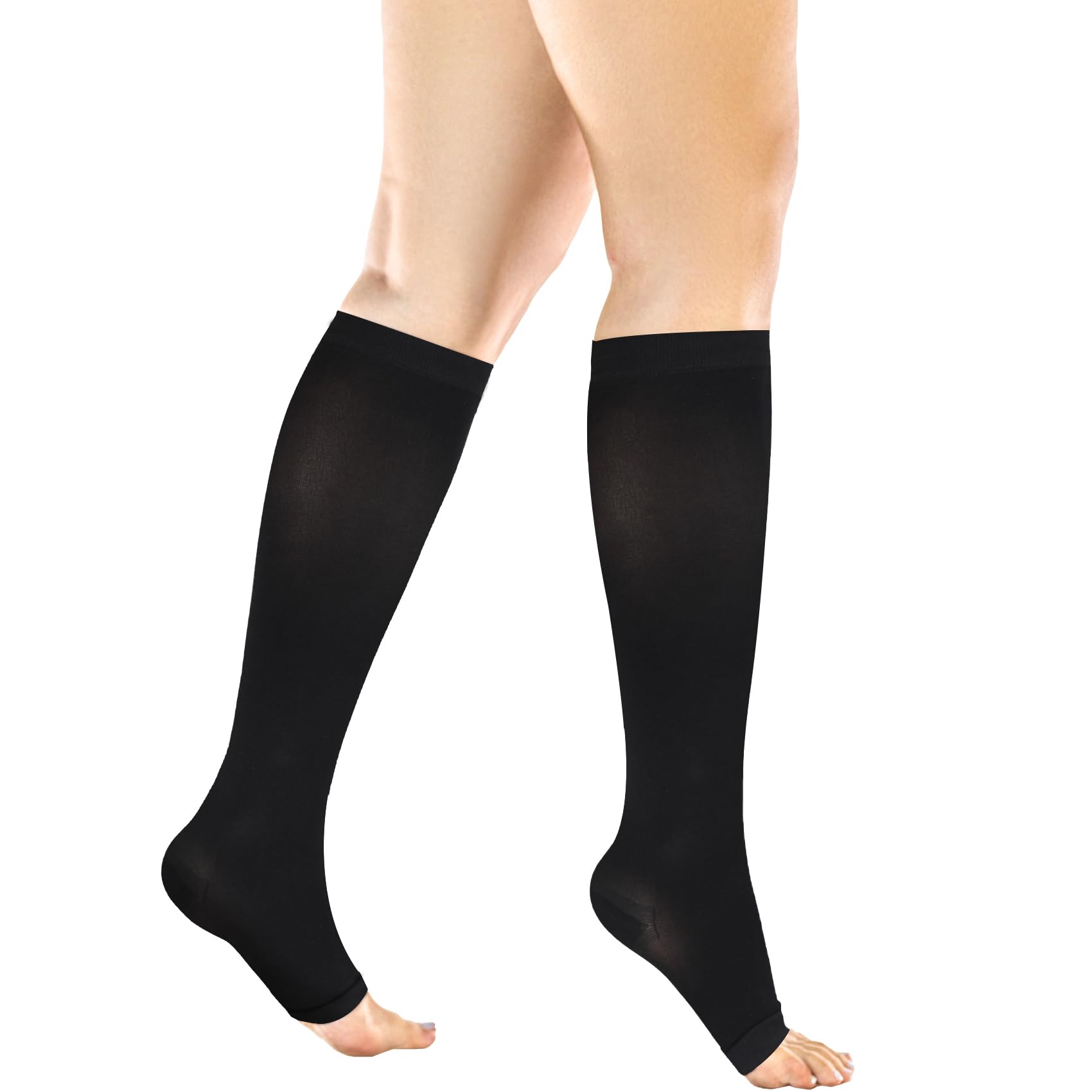 Photo 1 of +MD Medical Compression Socks for Women and Men 23-32mmHg Open-Toe, Knee High Support Stockings for Edema, Varicose Veins, Black, Small