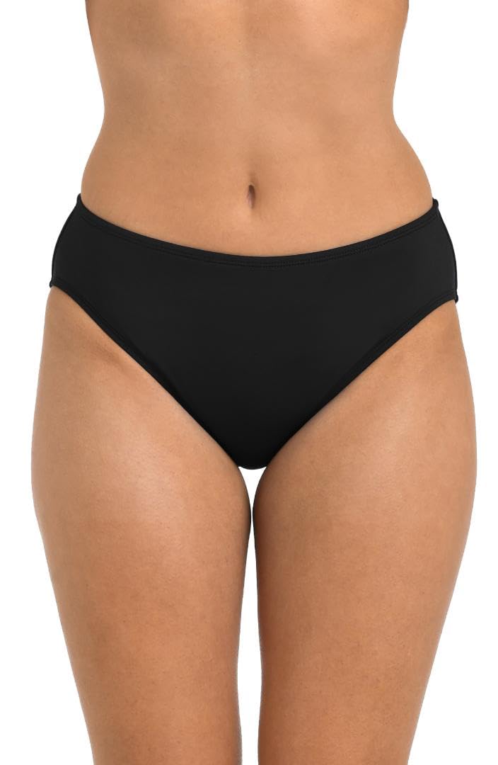 Photo 1 of 24th & Ocean Women's Standard Mid Waist Bikini Swimsuit Bottom, Black//Solids size 10