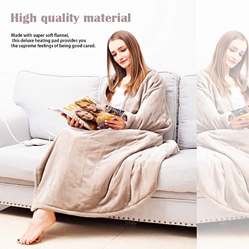 Tefici Electric Blanket Heated Throw with Fast Heating Technology,3 Heating Levels & 4 Hours Auto Off,Home Office Use,50" x 60" Camel