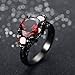 JunXin® Black Gold Round Cut Three-Stone Ruby Diamond Ring Cubic Zirconia Size6/7/8/9/10(10)