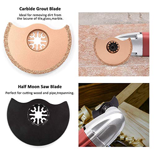 WORKSITE DMT123 Multi-Purpose Oscillating Tool Kit with Carbide Grout Blade, Half Moon Saw Blade, Triangular Carbide Grit Rasp Blade, Rigid Scraper Blade, Triangular Sanding Pad and Carry Bag