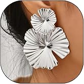 Boho Layered Flower Statement Earrings for Women 14k Gold Large Floral Petal Dangle Earrings Stylish Vintage Flower Drop Earrings Charm Jewelry Gifts