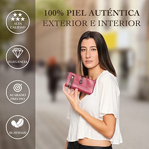 Lavalen® Women's Leather Wallets – Large Women's Wallet with RFID – Genuine Leather Card Holder – Removable Red Purse – Handmade Wallet – Modern Gift.