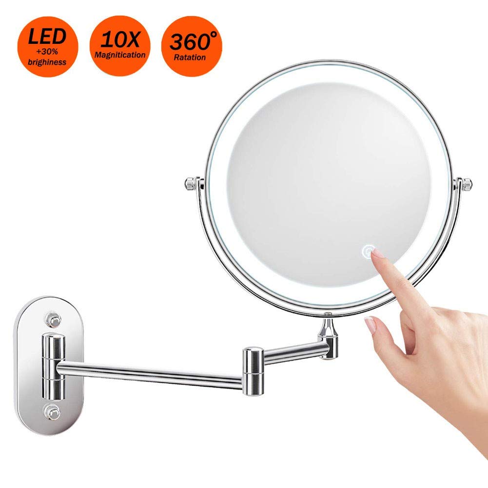 Kosmetikspiegel LED Beleuchtet mit 1x/10x Fache Vergrößerung Touchscreen Dimmbarer ...
