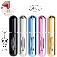 Fashion Road 5PCS Fragrance Atomiser Pump Storage, Mini Portable Perfume Atomiser Bottles Refillable Travel Perfume Spray Bottle (Black, Sliver, Blue, Pink, Gold)