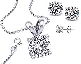 925 Sterling Silver Synthetic BirthStone Colors 2.00 Carat Total Earrings, Round Pendant 18