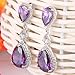 EVER FAITH Silver-Tone Cubic Zirconia February Birthstone Tear Drop Dangle Earrings Purple