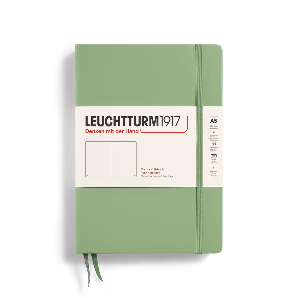 LEUCHTTURM1917 Notebook Medium (A5), Hardcover, 251 Numbered Pages Sage, Plain