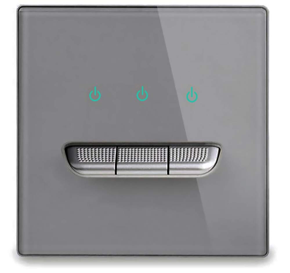 1/2/3/4 Gang 2 Way Black/White/Grey/Gold Wall Light Switch Chrome Toggle Press Button Tempered Glass Plate Blue LED Light (3 gang 2 way grey)