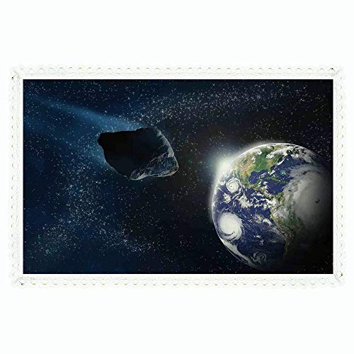Galaxy,Rectangle Polyester Linen Tablecloth/Attack of The Asteroid Rocky Dark Body Comet on Planet Earth Meteor Shower Print/for Dinner Kitchen Home Décor,60"x84",Dark Blue Grey