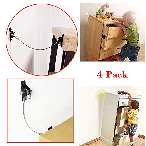 Furniture Anchors Anti Tip,4 Pack Furniture Straps Baby Proofing Anti Tip Furniture Anchors Kit, Metal Earthquake Straps to Wall Keeping Baby Pet Safety from Falling Furniture