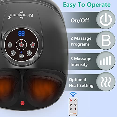 SHINE WELL Shiatsu Foot Massager Machine with Heat, Remote Control, Deep Kneading, Slabway Foot Massager Help with Plantar Fasciitis, Diabetics, Neuropathy