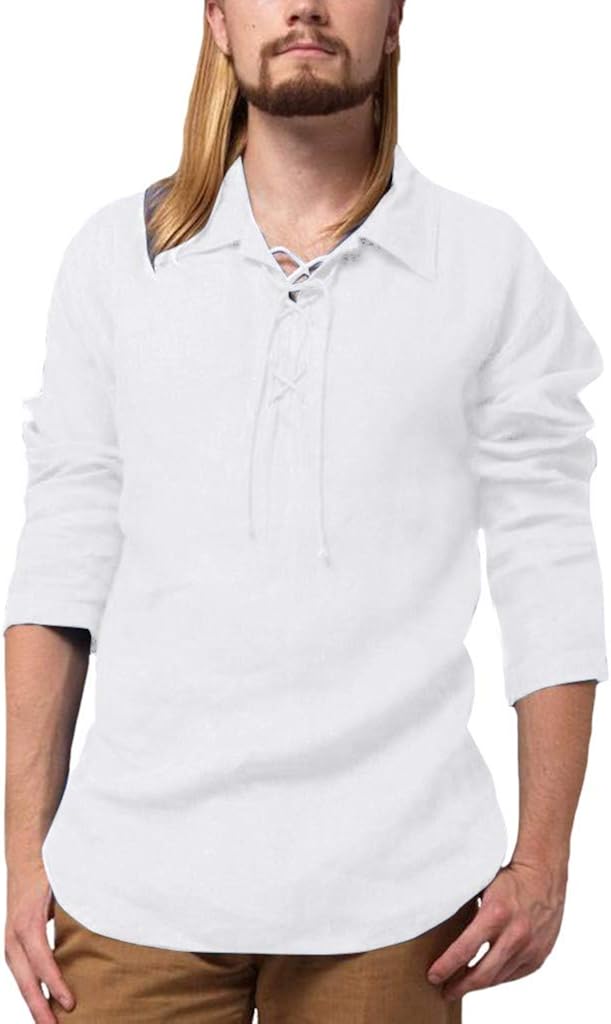 Stoota Men's Long Sleeve Polo Shirts Cotton Linen Tops