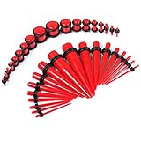 BodyJ4You 36 Pieces Gauges Kit Red Tapers with Red Plugs 14G-00G Stretching Kit - 18 Pairs