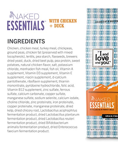 I AND LOVE AND YOU NAKED ESSENTIALS DRY DOG FOOD – CHICKEN + DUCK – HIGH PROTEIN, REAL MEAT, NO FILLERS, PREBIOTICS + PROBIOTICS, 11LB BAG