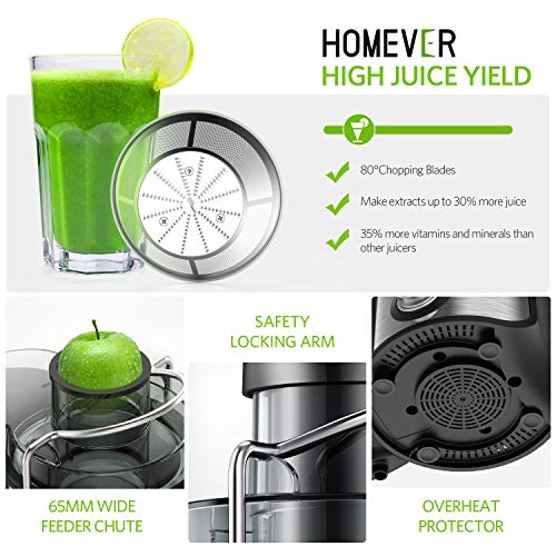 Homever Juicer for Fruits and Vegetables, Centrifugal Juicer with Juice Cup, Wide Mouth Juice Machine, BPA-Free Stainless Steel 2 High Speed Juicer, Easy to Clean, Dishwasher Safe, Anti-slip Function