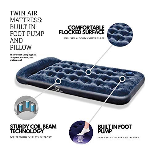 Outbound Twin Air Mattress with Built-in Pillow & Foot Pump | Portable Airbed Blow Up Mattress for Camping | Includes Repair Patch, Twin - Thumbnail 2