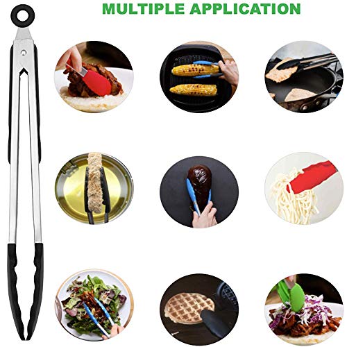 ChefNeno Silicone Tongs Stainless Steel Kitchen Tongs with Silicone Tips Set of Four - 7, 9, 12, and 14 Inch Non Stick Silicone Tongs for Cooking Grilling Barbecue BBQ and Serving Salad, 4 Pack