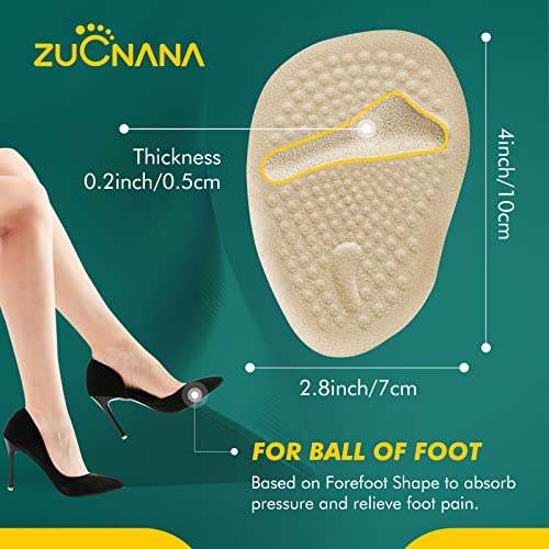 ZUCNANA Metatarsal Pads Ball of Foot Cushions (6 Pairs), NonSlip High Heel Cushion Inserts