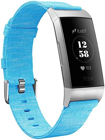 Karei Woven Bands Compatible Fitbit Charge 3/Charge 3 SE Band, Soft Accessory Sports Replacement Strap Small Large Fitbit Charge 3 Fitness Activity Tracker Women Men (Azure, Small)