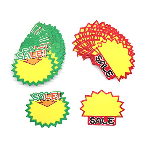 Omitfu Mini 3.5 Inch x 2.7 Inch Price Tag Starburst Retail Sales Sign Tags Blank 100 Pcs Cards in Total