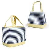 Lifewit Capacity-Adjustable / Drawstring Lunch Box, Insulated Thermal Bento Bag for Office / School / Picnic, Naval Stripe, Blue Yellow