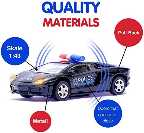 AutoGrad Police Toy Car | Blue Friction Powered Machine Toy Sounds Lights