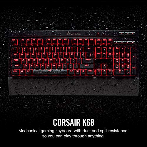 Corsair K68 Mechanical Gaming Keyboard, Backlit Red LED, Dust and Spill Resistant Linear