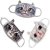 Unisex Cute Vivid 3D Cartoon Cat Breathable Anti Dust Fleece Velvet Face Mouth Gauze Mask Cover Respirator with Ear Loops Winter Face Ears Warmer, Christmas Gift, 3Pcs