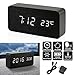OCT17 Wooden Digital Alarm Clock, Multi-Function Smart Alarm Clock, LED Light Alarm Clock with USB Power Supply, Voice Control, Thermometer - Black