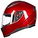 ILM Full Face Motorcycle Street Bike Helmet with Removable Winter Neck Scarf + 2 Visors DOT Model-JK313 (L, Red)