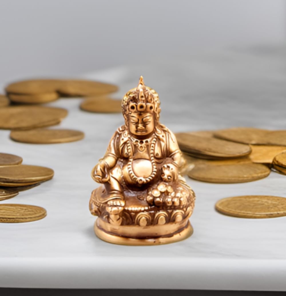 Purpledip Brass Statue Kubera (Hindu God Of Wealth & Prosperity): Kuber Vaisravana Sarvanubhuti Idol In Pure Metal; Regious Indian Home Temple Décor (11031)