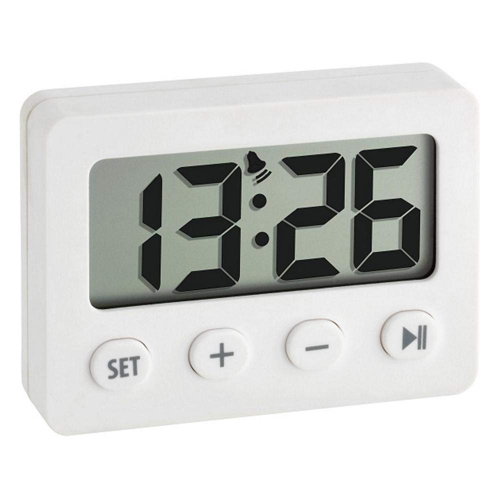 TFA Digital Alarm Clock with Timer and Stopwatch, White