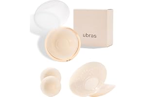 Ubras Nipple Covers For Women, Reusable Breathable Invisible Sticky Bra, Silicone Adhesive Pasties with Travel Case