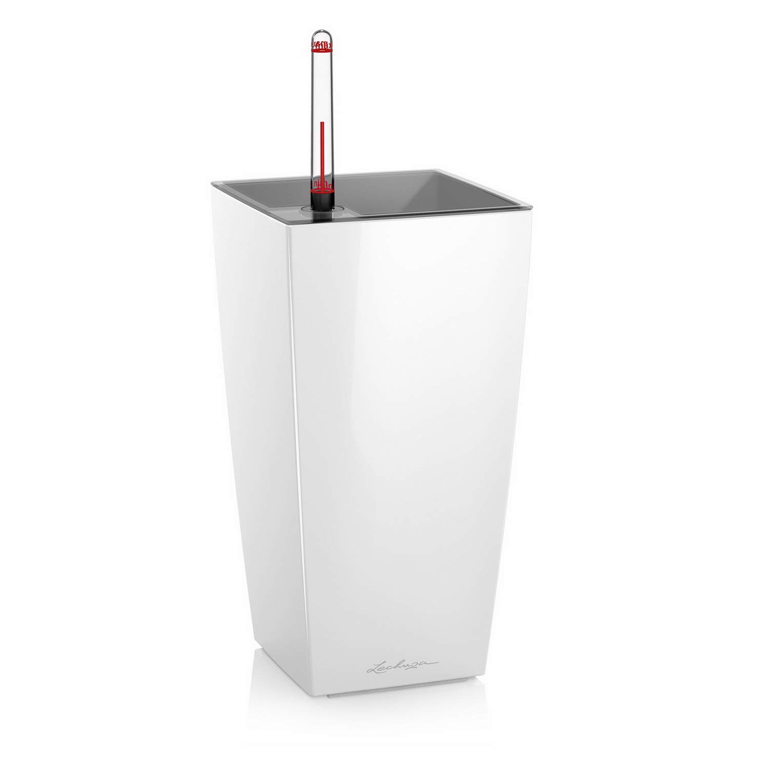 LECHUZA MAXI CUBI Self Watering Planter Small Plastic Indoor Plant Pot without Drainage Hole H26 L14 W14 cm White High-Gloss