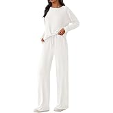 PRETTYGARDEN Womens 2 Pieces Lounge Sets Crewneck Long Sleeve Wide Leg Drawstring Pants Tracksuits Loose Fit Outfits Set