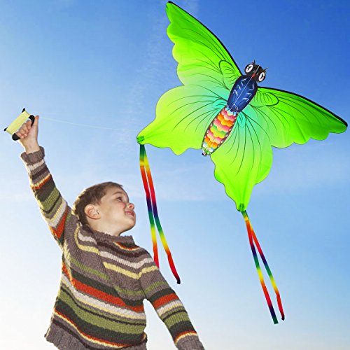 Aitey Easy Fly Kite, Rainbow Butterfly Kite for Kids and Adult, One of the Best Outdoor Games and Activities, with 165" of Line and Handle - Great Beginner, Amateur Kite (Green) - Thumbnail 5