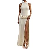 Verdusa Women's Thigh Slit Ruched Wedding Guest Mesh Dress Elegant Sleeveless Maxi Dress Formal Outfits