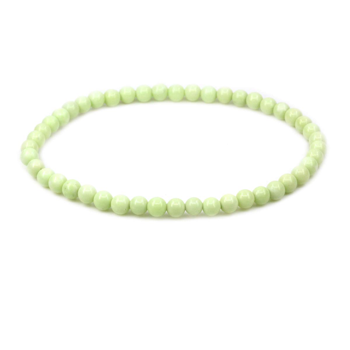 CHENYUE Natural Green Lemon Chrysoprase 4mm Round Beads Stretch Bracelet 7" Unisex