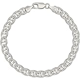 Savlano 925 Sterling Silver Italian Solid Mariner Link Chain Bracelet for Men & Women - Made in Italy Comes With a Gift Box