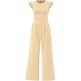 PRETTYGARDEN Summer Jumpsuits for Women Dressy 2026 Fashion Ruffle Cap Sleeve Romper Crew Neck Rib Knit One Piece Outfits