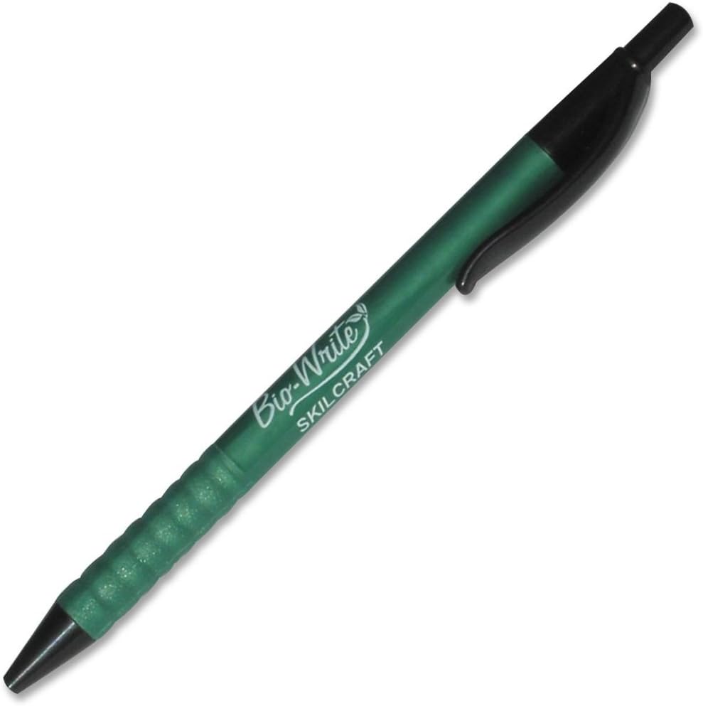 SKILCRAFT 7520-01-578-9304 Bio- Write Bio- Plastic Fine Point Retractable Pen with Black Accents, Black Ink (Pack of 12)