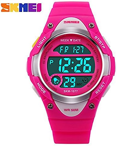 Qaistywf SKMEI 1077 Sport Digital Waterproof Wristwatch For Kids Boys Girls Pink